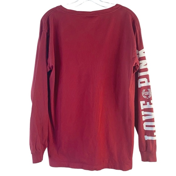 Victoria’s Secret PINK Red Long-Sleeve V-Neck Tee Size XS Casual Logo Top - Picture 3 of 6